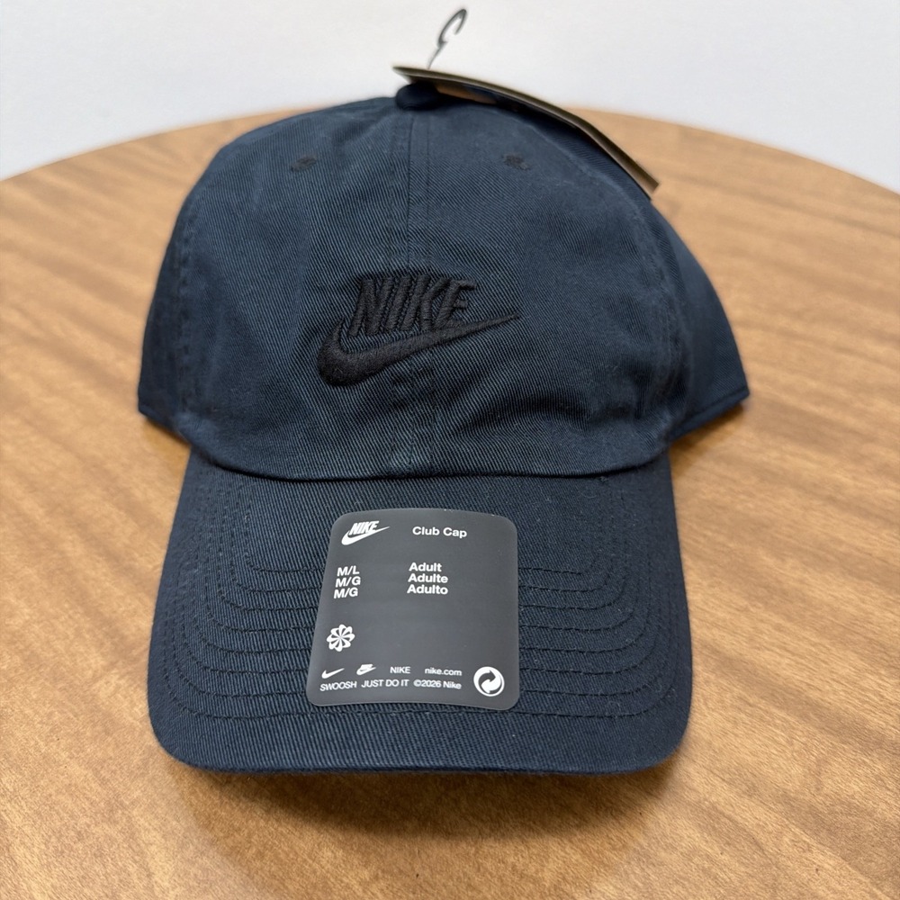New Nike Club Unstructured Swoosh Hat Black On Black Cap FB5369 010- SIZE M/L